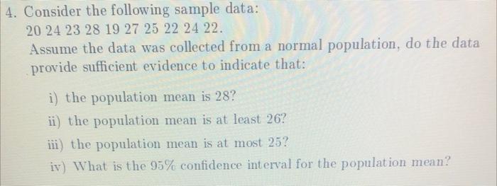 Solved Consider The Following Sample Data: | Chegg.com