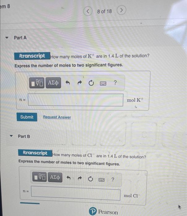 Solved An intravenous solution to replace potassium loss