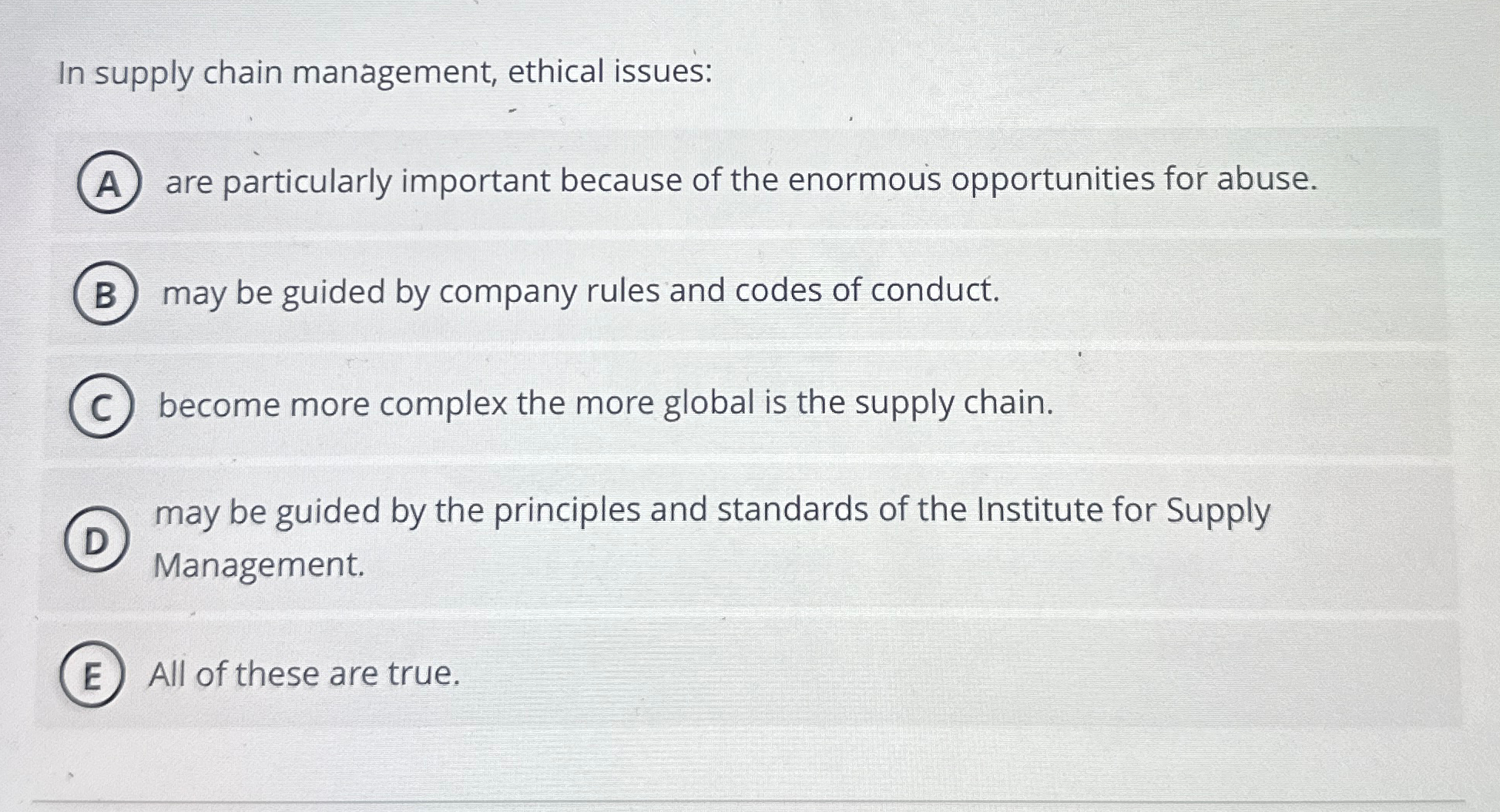 Solved In supply chain management, ethical issuesare