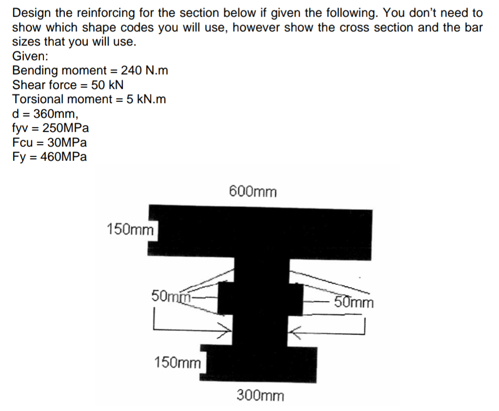 Solved Design the reinforcing for the section below if given | Chegg.com