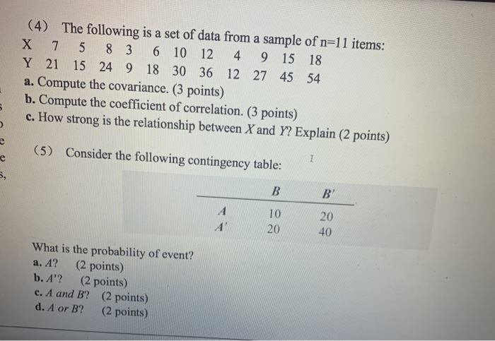 Solved (4) The following is a set of data from a sample of | Chegg.com