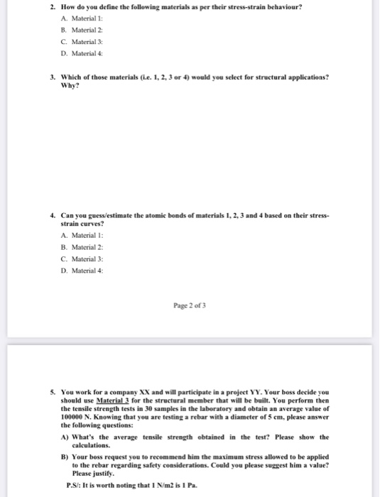 Solved 1. Based on the stress-strain curve below, answer the | Chegg.com