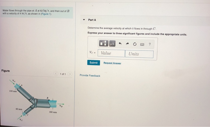 Solved Water flows through the pipe at A at 62 kg/s, and | Chegg.com