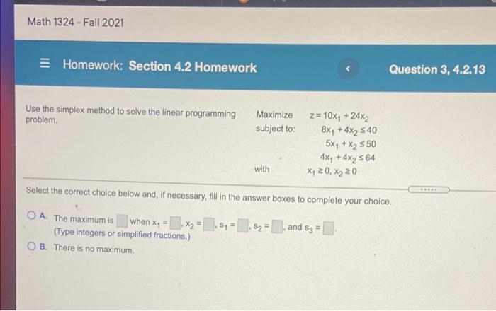Solved Math 1324 - Fall 2021 Homework: Section 4.2 Homework | Chegg.com