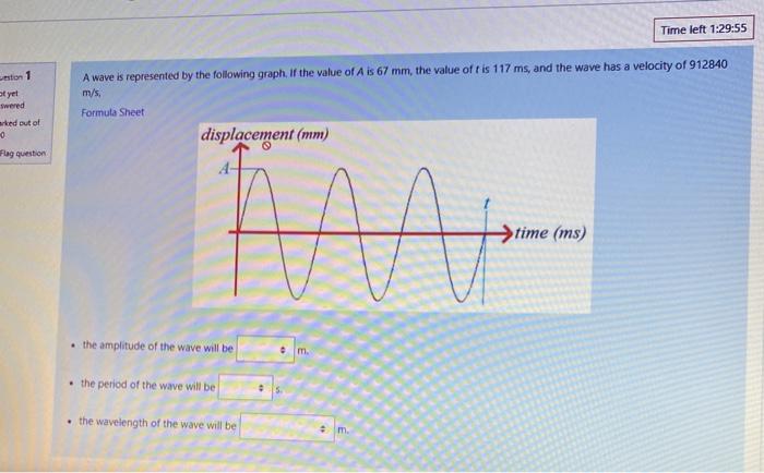Solved Time left 1:29:55 yet Swered A wave is represented by | Chegg.com