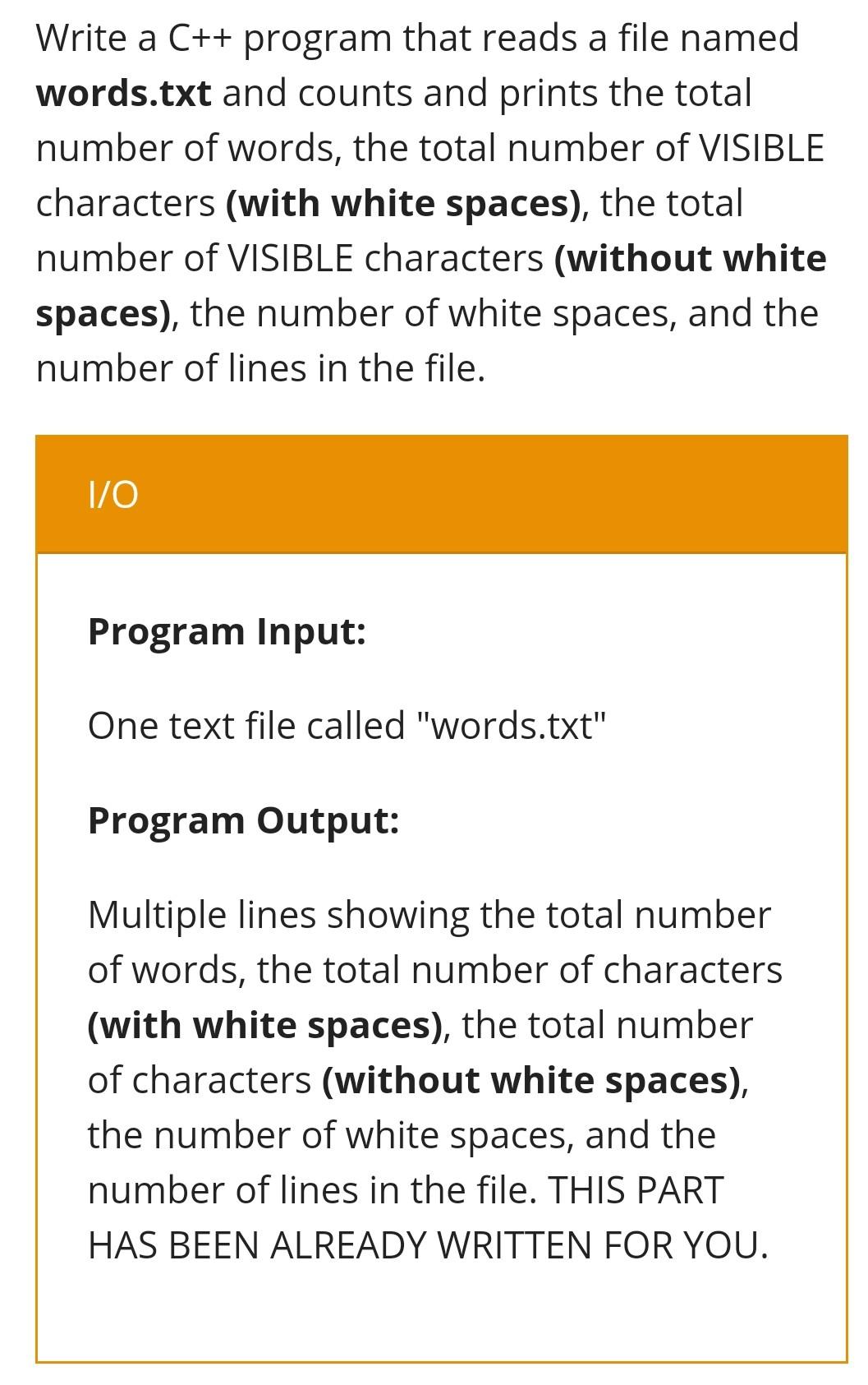 Solved Write a C++ program that reads a file named words.txt | Chegg.com