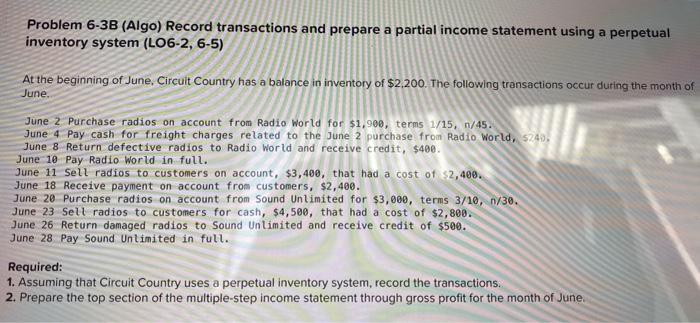 Solved Problem 6-2B (Algo) Calculate ending inventory, cost | Chegg.com