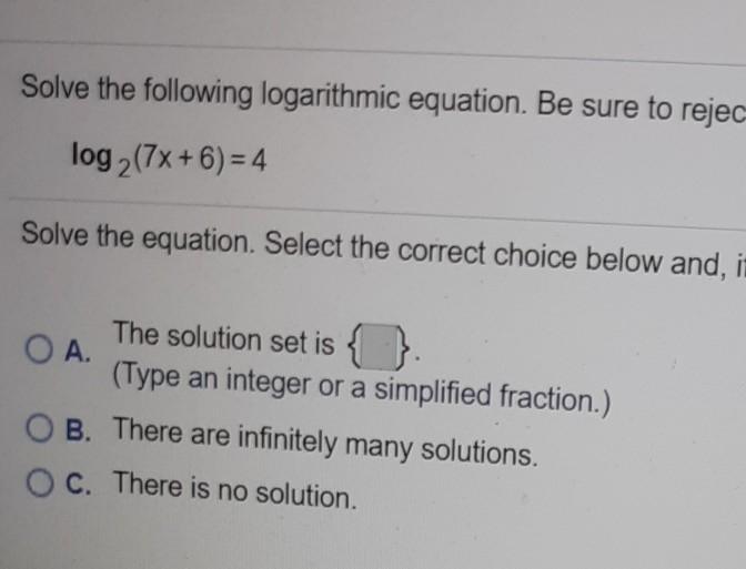 Solved Solve the following logarithmic equation. Be sure to | Chegg.com