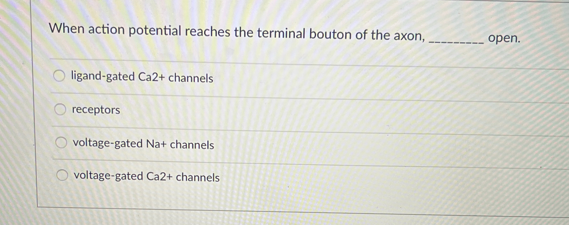 Solved When action potential reaches the terminal bouton of | Chegg.com