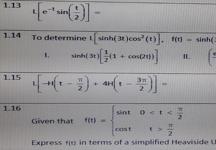 Solved 1 13 Sin 1 14 To Determine Sinh 3t Cos T F T Chegg Com