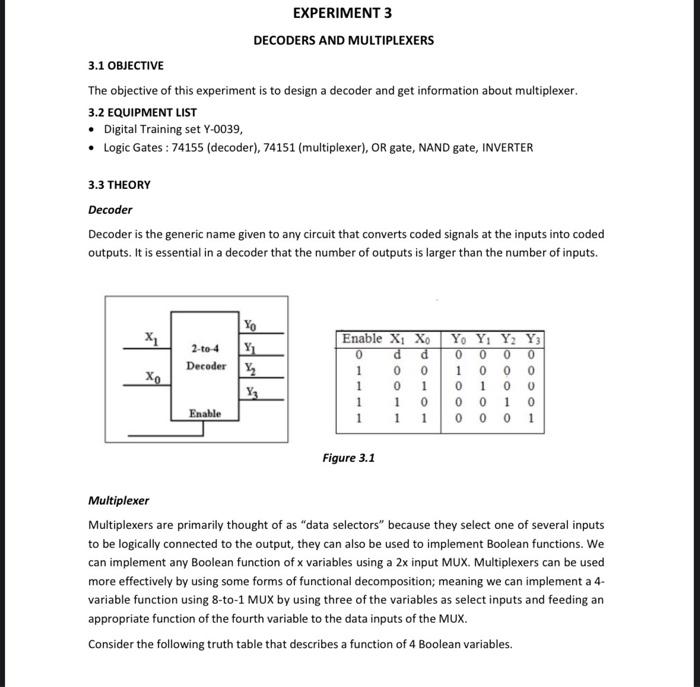 Solved 3.1 OBJECTIVE The objective of this experiment is to | Chegg.com