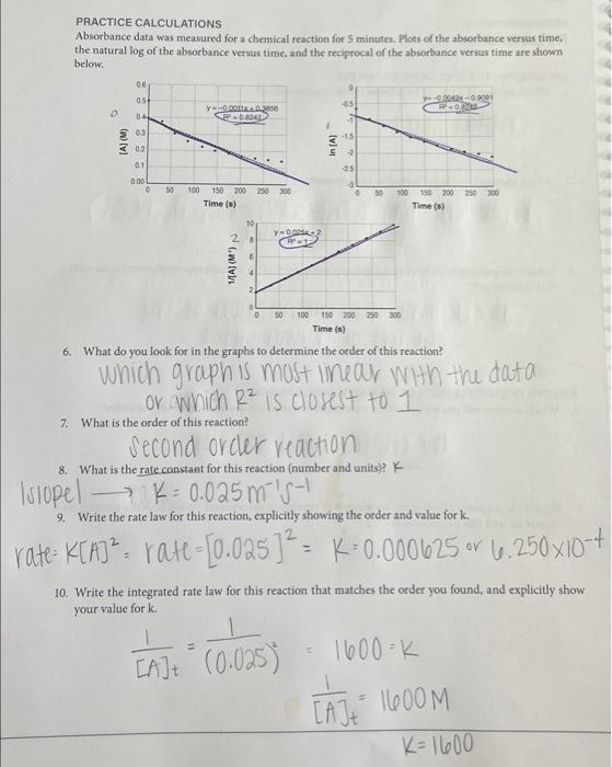 Solved PRACTICE CALCULATIONS Absorbance data was measured | Chegg.com