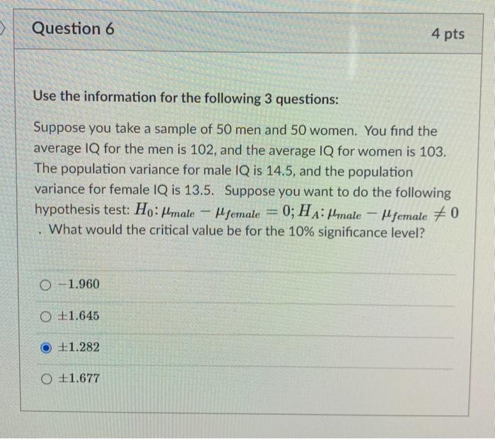 Solved Question 6 4 pts Use the information for the | Chegg.com