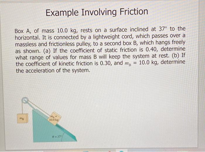 Solved Example Involving Friction Box A, of mass 10.0 kg, | Chegg.com
