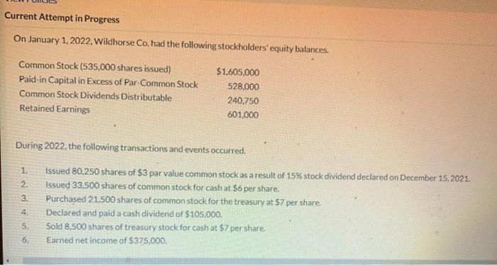 Solved Current Attempt in Progress On January 1, 2022. | Chegg.com