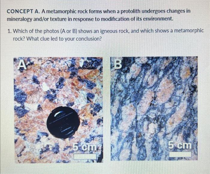 Solved Which of the photos (A or B) shows an igneous rock, | Chegg.com
