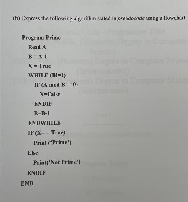 Solved (b) Express The Following Algorithm Stated In | Chegg.com