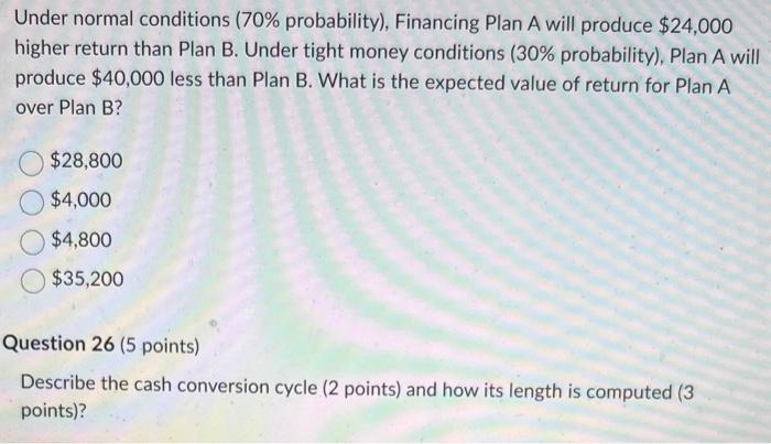 Solved Under normal conditions (70\% probability), Financing | Chegg.com