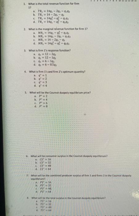 Solved Review Questions: Oligopoly The Following Questions | Chegg.com