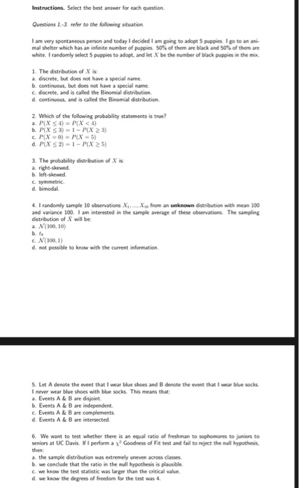 Solved Instructions. Select the best answer for each | Chegg.com