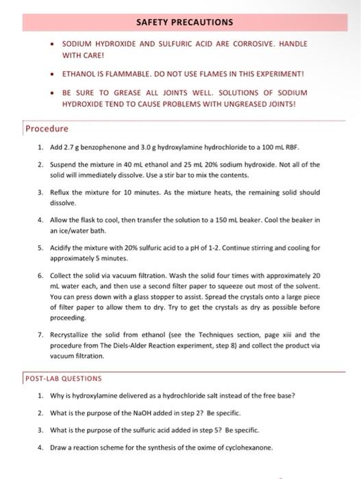 Solved SAFETY PRECAUTIONS SODIUM HYDROXIDE AND SULFURIC ACID