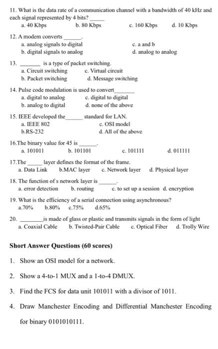 Solved Name: Student ID: Choice Questions (40 Scores) 1. | Chegg.com