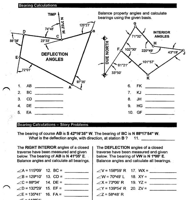 Solved Balance property angles and calculate bearings using