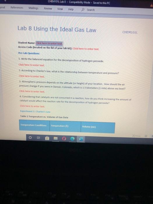 Solved CHEM101L Lab 8 - Compatibility Mode - Saved to this | Chegg.com