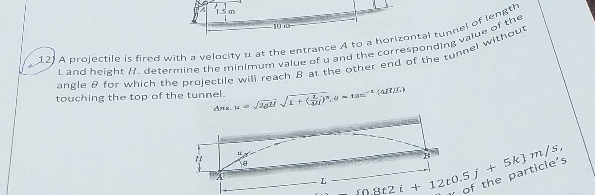 Solved 2) A projectile is fired with a velocity u at the