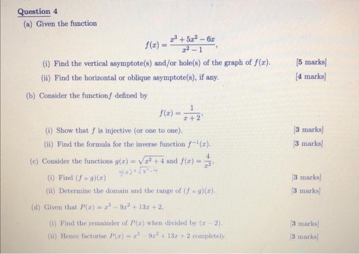 Solved A Given The Function F X X2−1x3 5x2−6x I Find