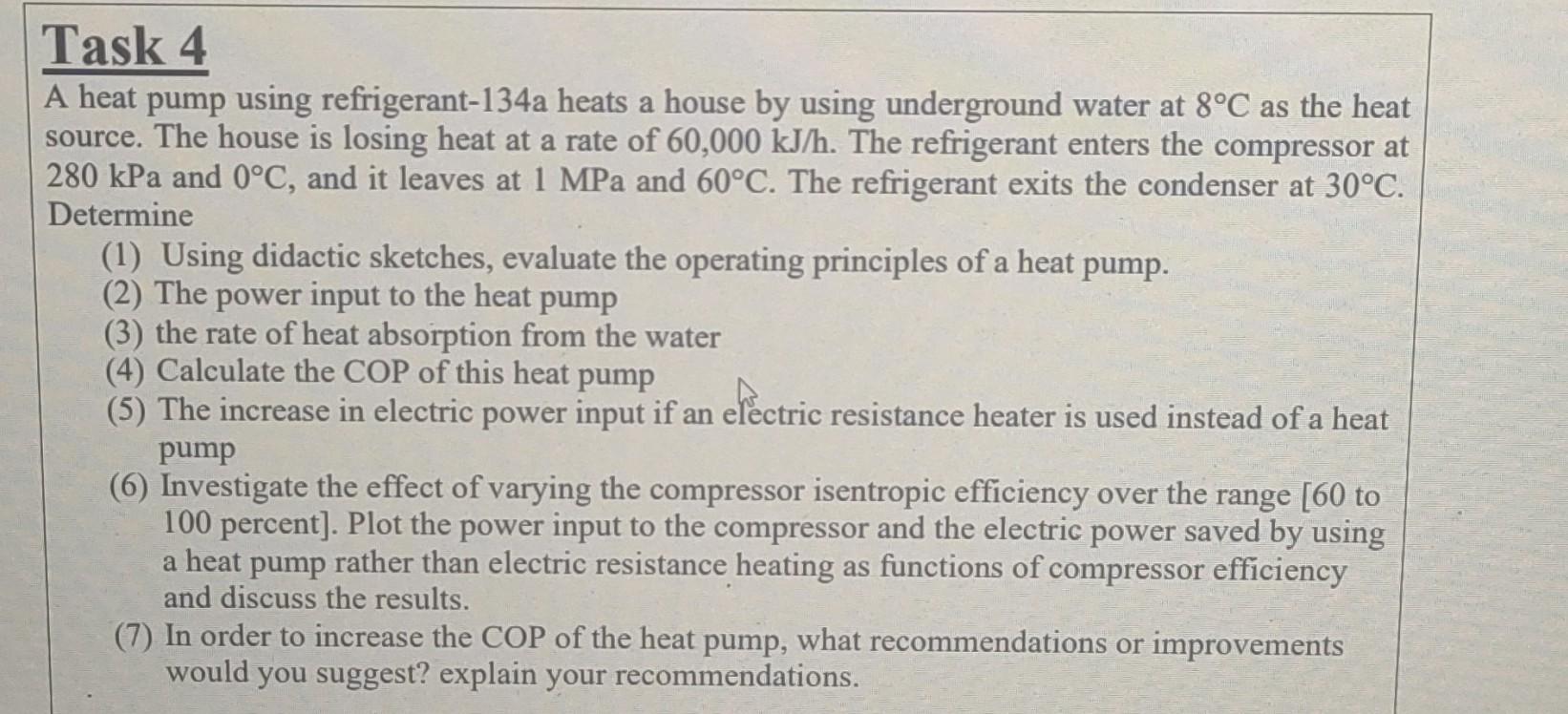 Solved Task 4 A Heat Pump Using Refrigerant-134a Heats A | Chegg.com