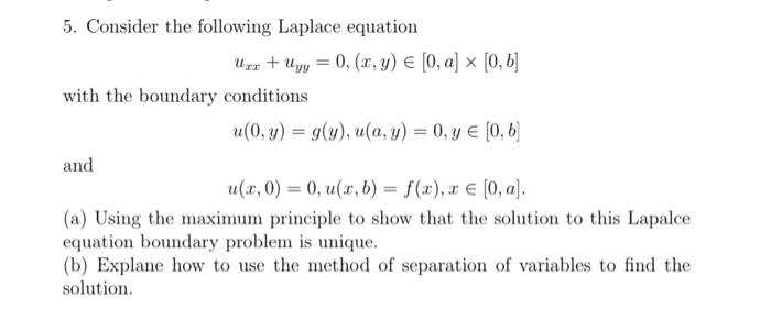 Solved 5. Consider The Following Laplace Equation Urx + Uyy | Chegg.com