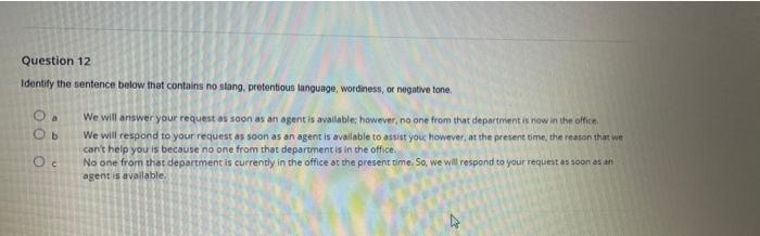 Question 12 Identify The Sentence Below That Contains | Chegg.com