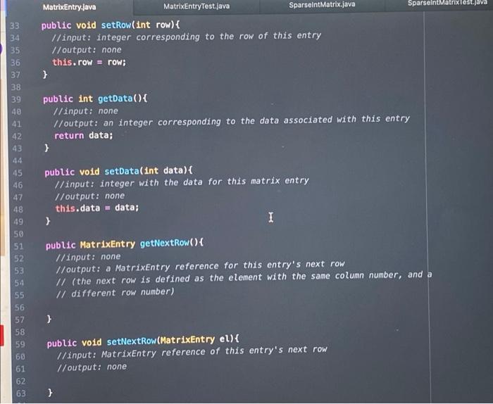 Solved MatrixEntry Test.java SparseIntMatrix.java | Chegg.com