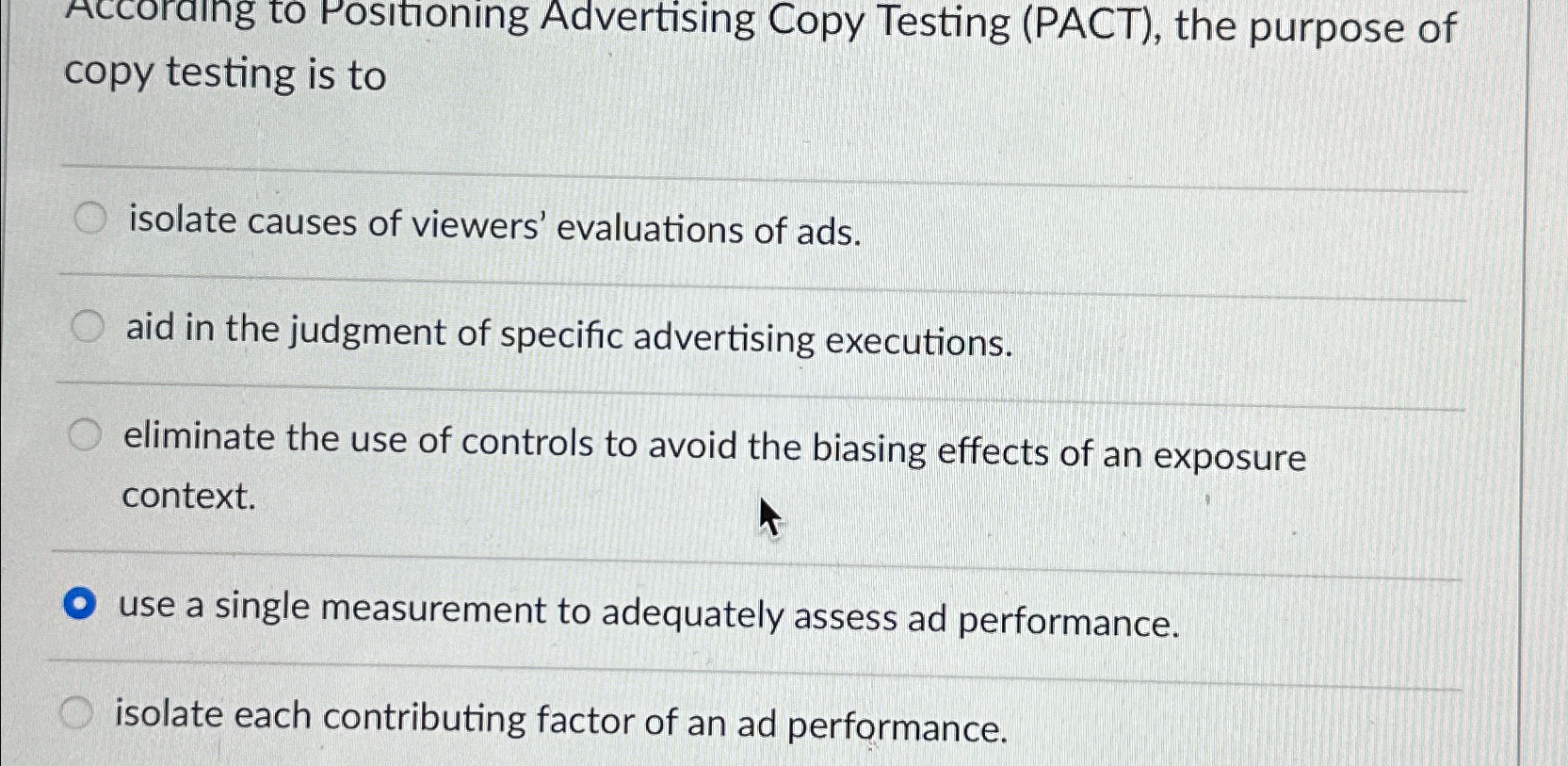 Solved Accoraing to Positioning Advertising Copy Testing | Chegg.com