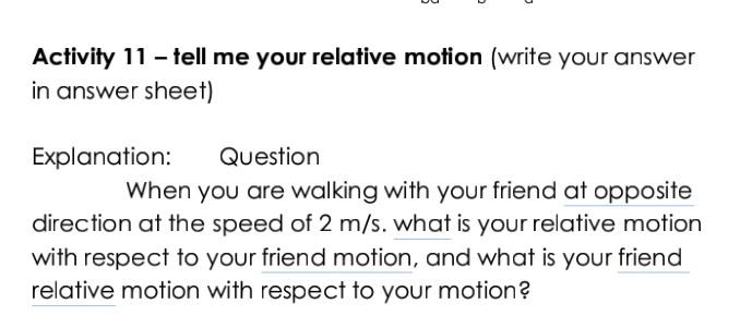 Solved Activity 11 - tell me your relative motion (write | Chegg.com