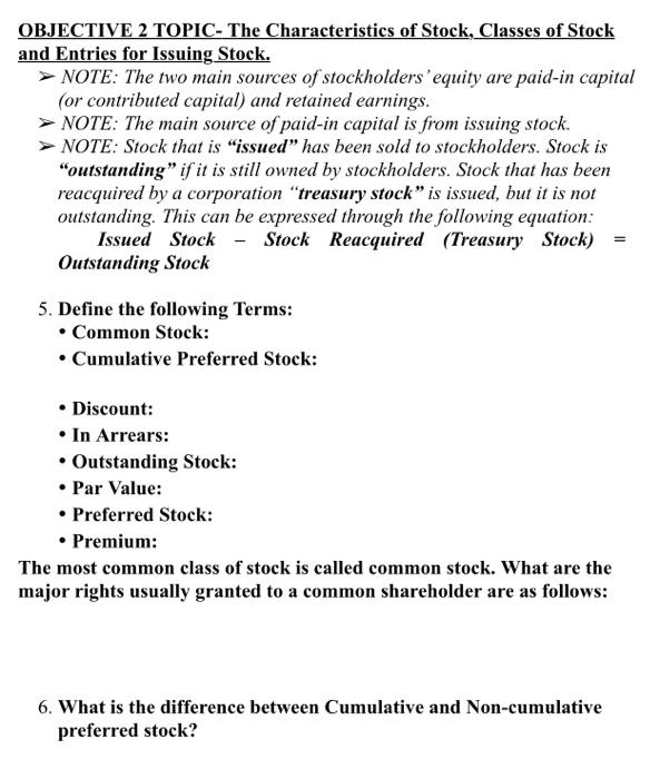 Solved OBJECTIVE 2 TOPIC The Characteristics of Stock,