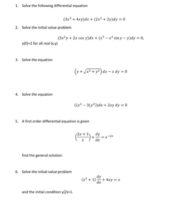 Solved 1. Solve the following differential equation | Chegg.com