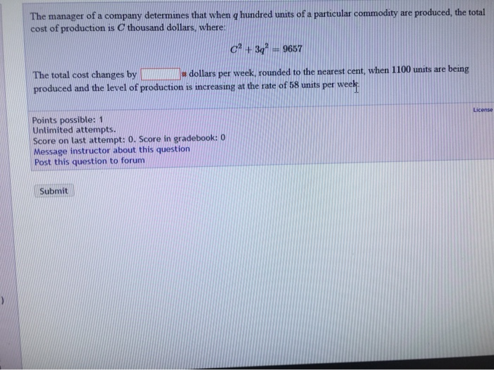 Solved The manager of a company determines that when q | Chegg.com