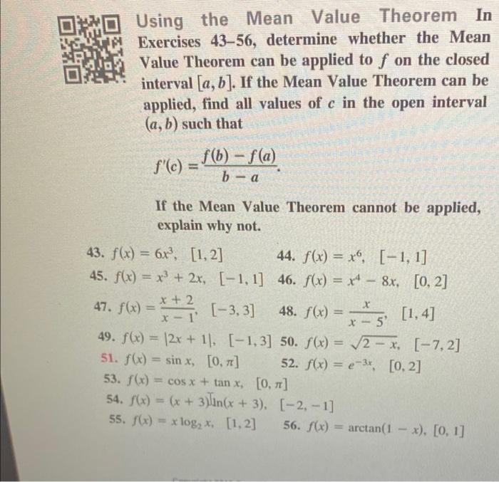 Solved Using the Mean Value Theorem In Exercises 43-56, | Chegg.com