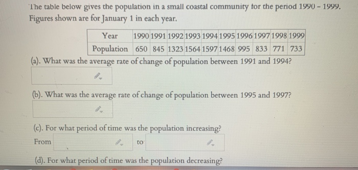 Solved The table below gives the population in a small | Chegg.com