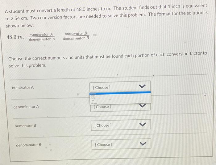 Solved A student must convert a length of 48.0 inches to m. | Chegg.com