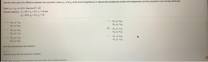 Solved Test the claim about the difference between two | Chegg.com