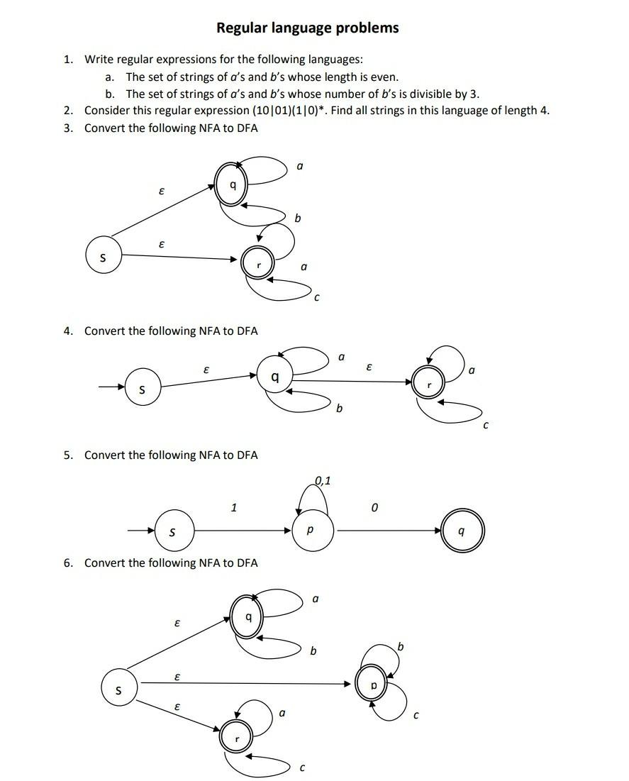 Solved Regular Language Problems 1. Write Regular | Chegg.com