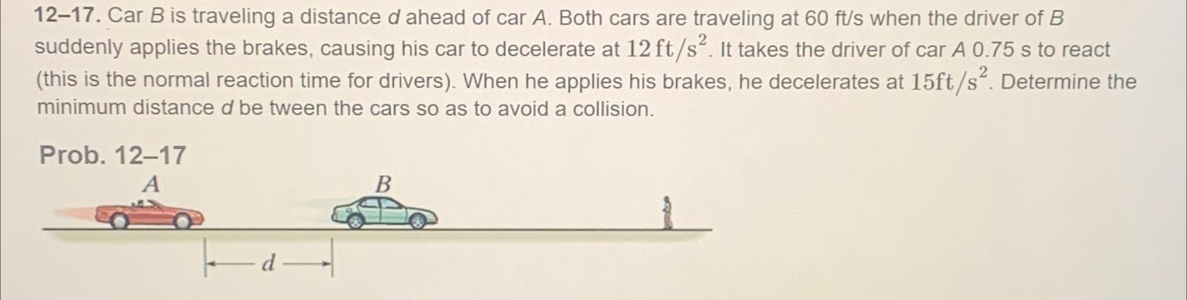 Solved 12-17. ﻿Car B ﻿is traveling a distance d ﻿ahead of | Chegg.com