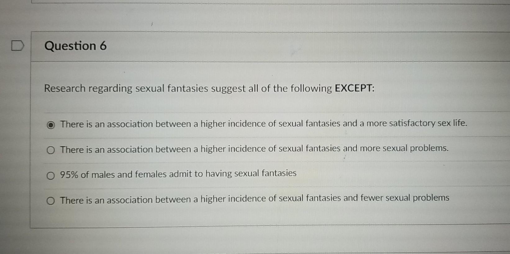 Solved Question 6 Research regarding sexual fantasies | Chegg.com