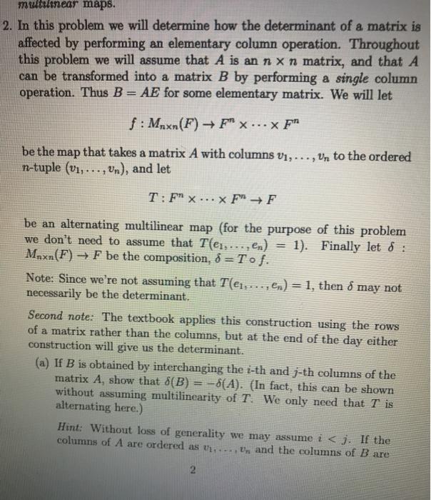 Solved multilinear maps. 2. In this problem we will | Chegg.com
