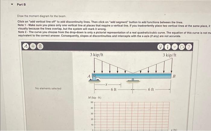 Draw the moment diagram for the beam.
Click on add vertical line oft to add discontinuity lines. Then click on add segment