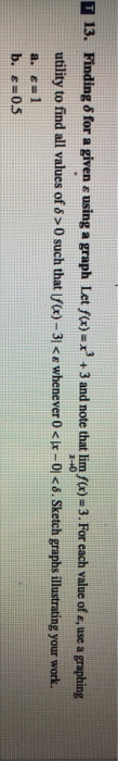 Solved 13. Finding 8 for a given e using a graph Let f(x)=x | Chegg.com