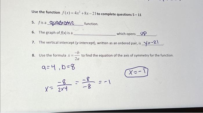 Solved Use The Function F X 4x2 8x−21 To Complete Questions